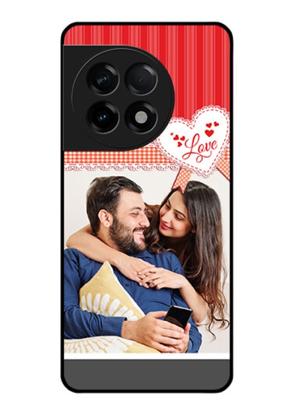 OnePlus 11R 5G Custom Glass Mobile Case - Red Love Pattern Design