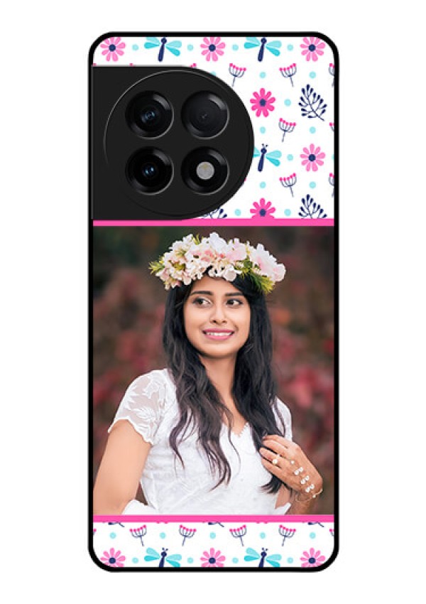 OnePlus 11R 5G Photo Printing on Glass Case - Colorful Flower Design