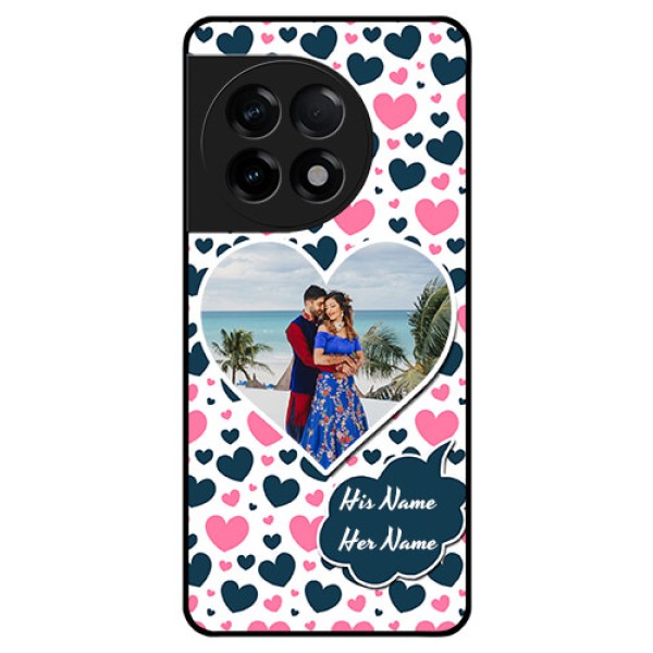 OnePlus 11R 5G Custom Glass Phone Case - Pink & Blue Heart Design OnePlus 11R 5G Custom Glass Phone Case - Pink & Blue Heart Design
