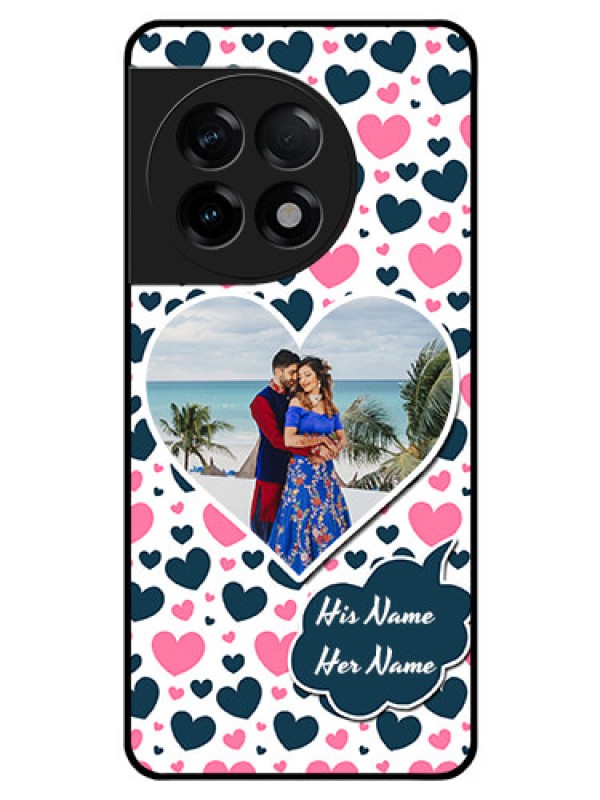 Custom OnePlus 11R 5G Custom Glass Phone Case - Pink & Blue Heart Design