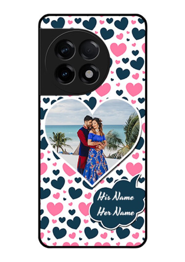 OnePlus 11R 5G Custom Glass Phone Case - Pink & Blue Heart Design