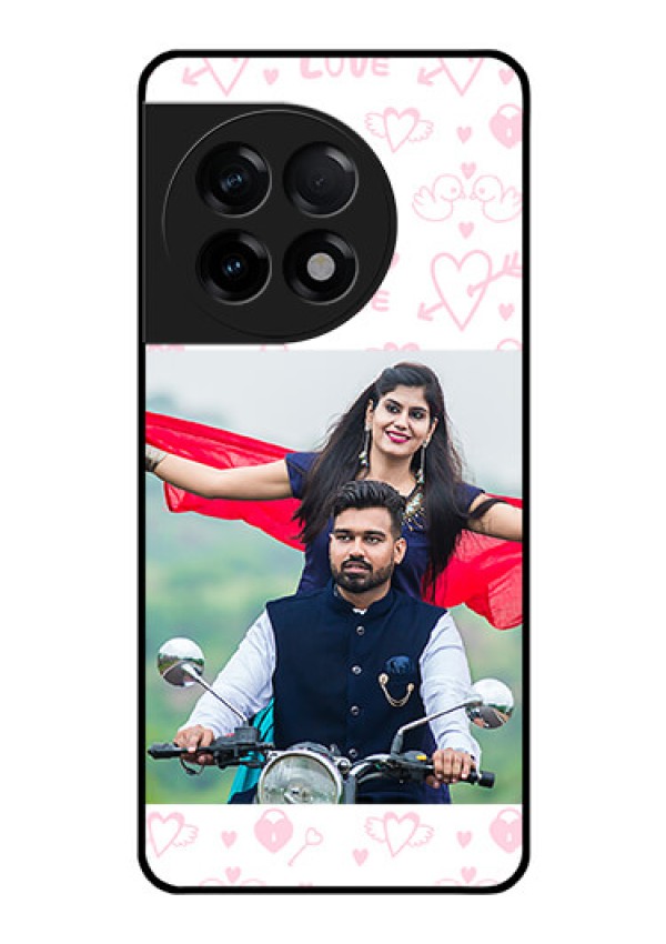 OnePlus 11R 5G Custom Glass Mobile Case - Pink Flying Heart Design