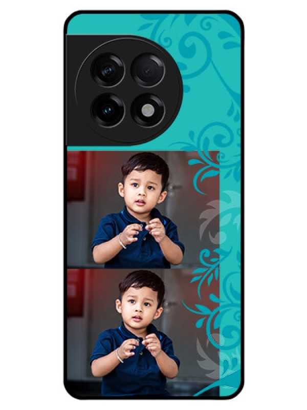 Custom OnePlus 11R 5G Personalized Glass Phone Case - with Photo and Green Floral Design