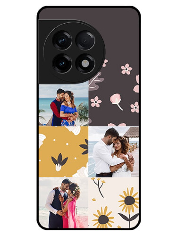 Custom OnePlus 11R 5G Photo Printing on Glass Case - 3 Images with Floral Design