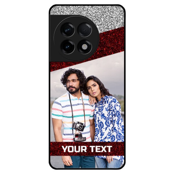 OnePlus 11R 5G Personalized Glass Phone Case - Image Holder with Glitter Strip Design