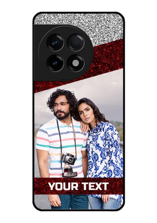 OnePlus 11R 5G Personalized Glass Phone Case - Image Holder with Glitter Strip Design