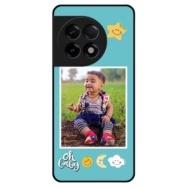 OnePlus 11R 5G Personalized Glass Phone Case - Smiley Kids Stars Design