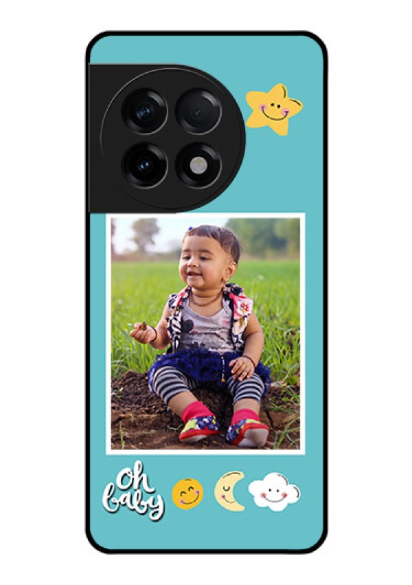 OnePlus 11R 5G Personalized Glass Phone Case - Smiley Kids Stars Design