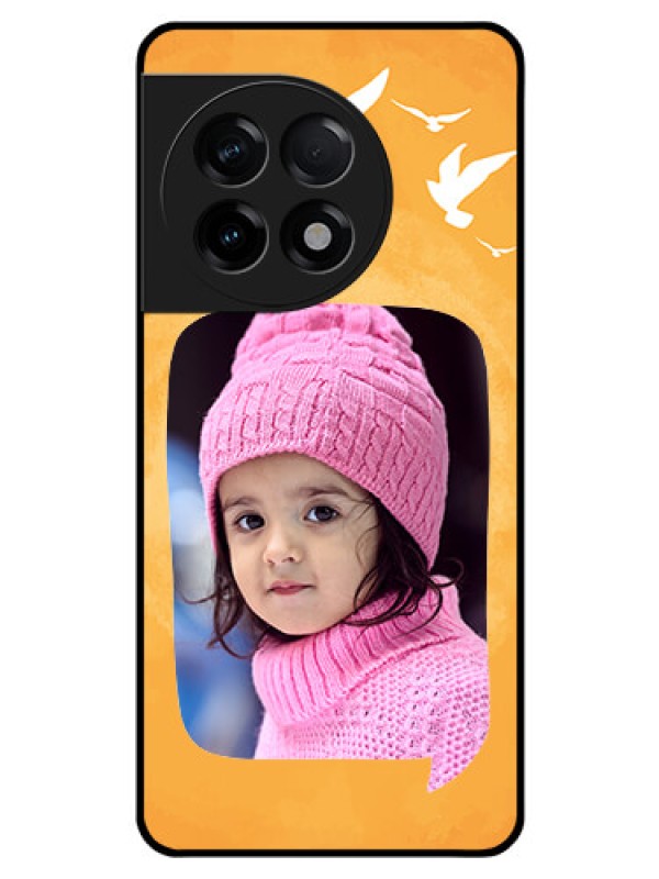 Custom OnePlus 11R 5G Personalized Glass Phone Case - Water Color Design with Bird Icons