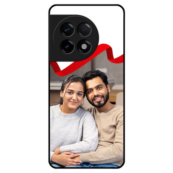 OnePlus 11R 5G Photo Printing on Glass Case - Red Ribbon Frame Design
