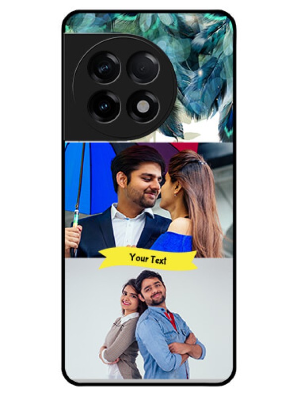 Custom OnePlus 11R 5G Personalized Glass Phone Case - Image with Boho Peacock Feather Design