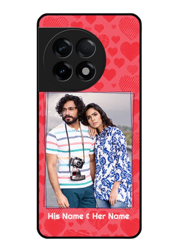 OnePlus 11R 5G Photo Printing on Glass Case - with Red Heart Symbols Design