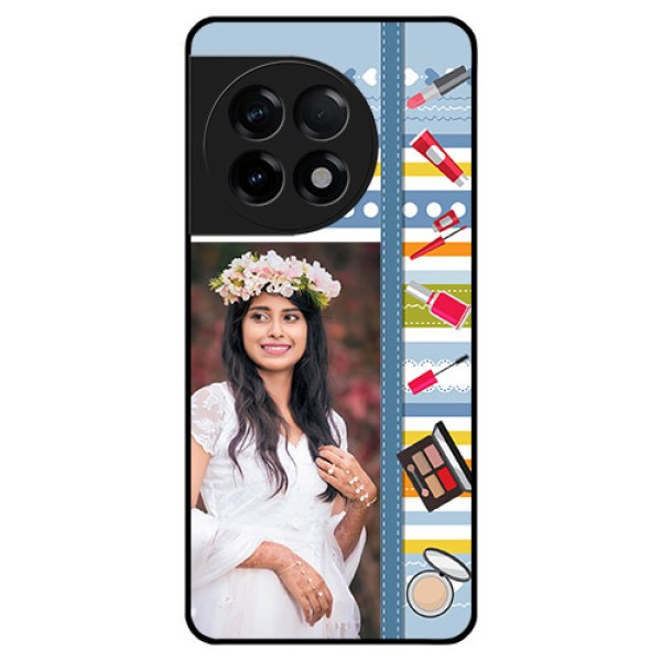 OnePlus 11R 5G Personalized Glass Phone Case - Makeup Icons Design