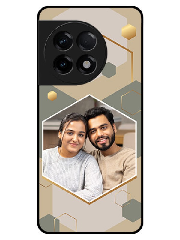 Custom OnePlus 11R 5G Photo Printing on Glass Case - Stylish Hexagon Pattern Design