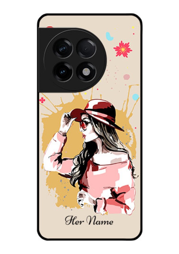 OnePlus 11R 5G Photo Printing on Glass Case - Women with pink hat Design