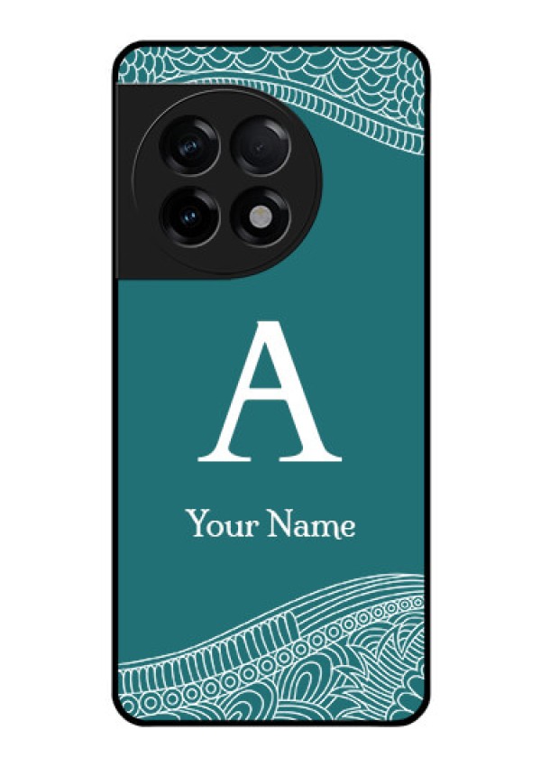 OnePlus 11R 5G Personalized Glass Phone Case - line art pattern with custom name Design