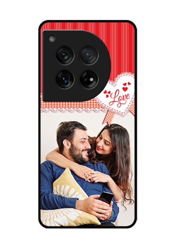 OnePlus 12 5G Custom Glass Phone Case - Red Love Pattern Design