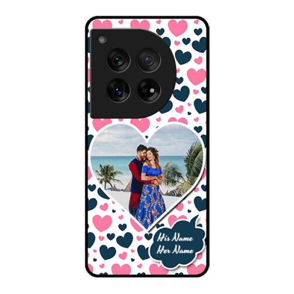 OnePlus 12 5G Custom Glass Phone Case - Pink & Blue Heart Design OnePlus 12 5G Custom Glass Phone Case - Pink & Blue Heart Design