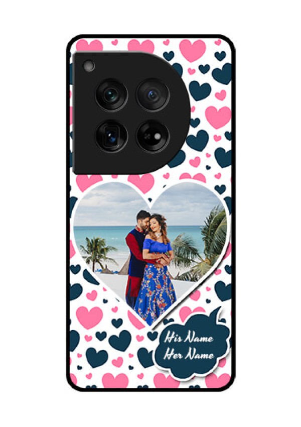OnePlus 12 5G Custom Glass Phone Case - Pink & Blue Heart Design