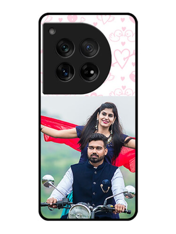 Custom OnePlus 12 5G Custom Glass Phone Case - Pink Flying Heart Design