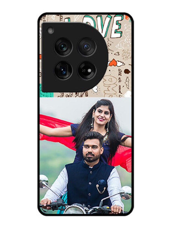 Custom OnePlus 12 5G Custom Glass Phone Case - Love Doodle Pattern