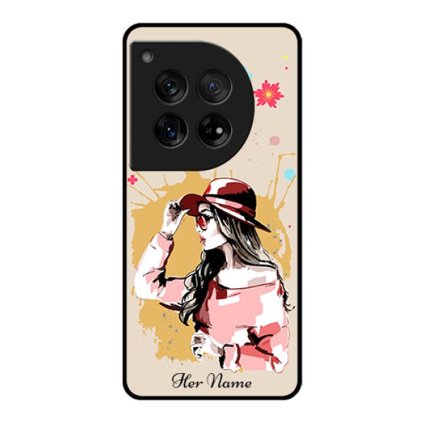 OnePlus 12 5G Custom Glass Phone Case - Women With Pink Hat Design OnePlus 12 5G Custom Glass Phone Case - Women With Pink Hat Design