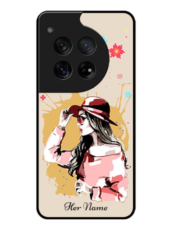 Custom OnePlus 12 5G Custom Glass Phone Case - Women With Pink Hat Design