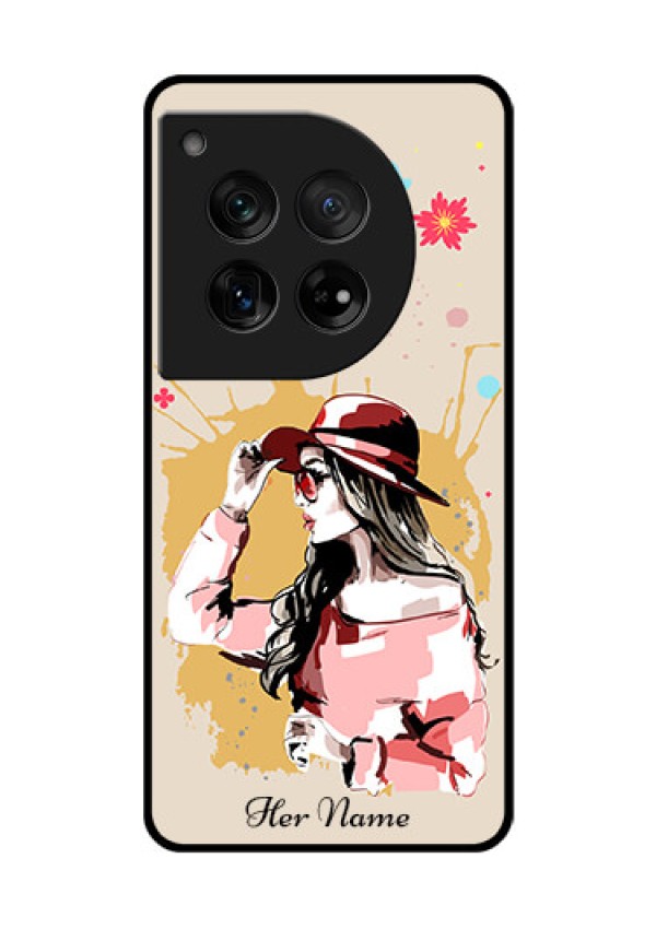 OnePlus 12 5G Custom Glass Phone Case - Women With Pink Hat Design