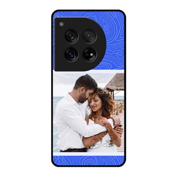 OnePlus 12 5G Custom Glass Phone Case - Curved Line Art With Blue And White Design OnePlus 12 5G Custom Glass Phone Case - Curved Line Art With Blue And White Design
