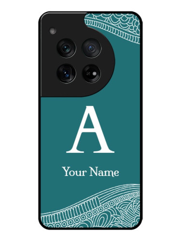 Custom OnePlus 12 5G Custom Glass Phone Case - Line Art Pattern With Custom Name Design