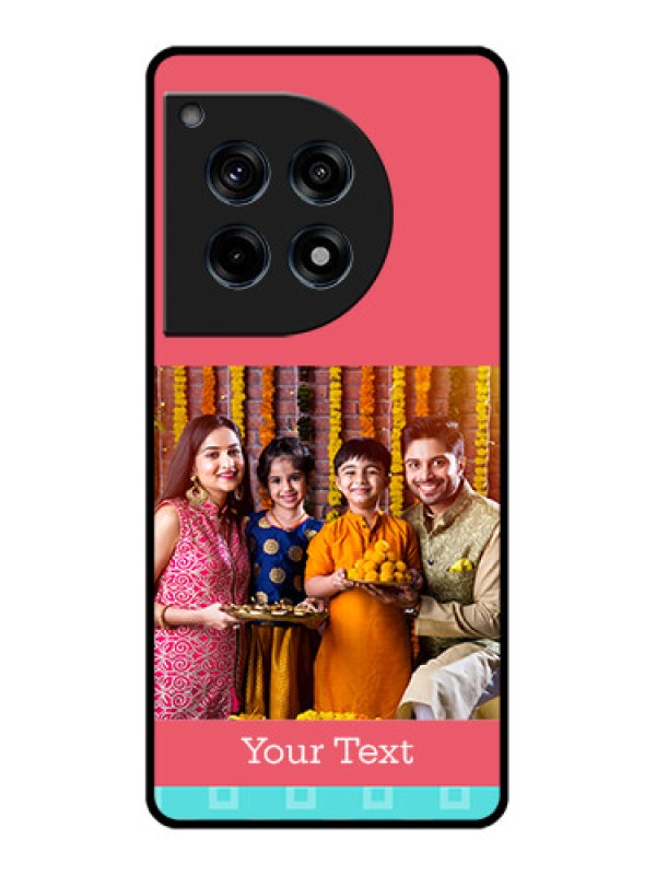 Custom Oneplus 12R 5G Custom Glass Phone Case - Peach & Blue Color Design