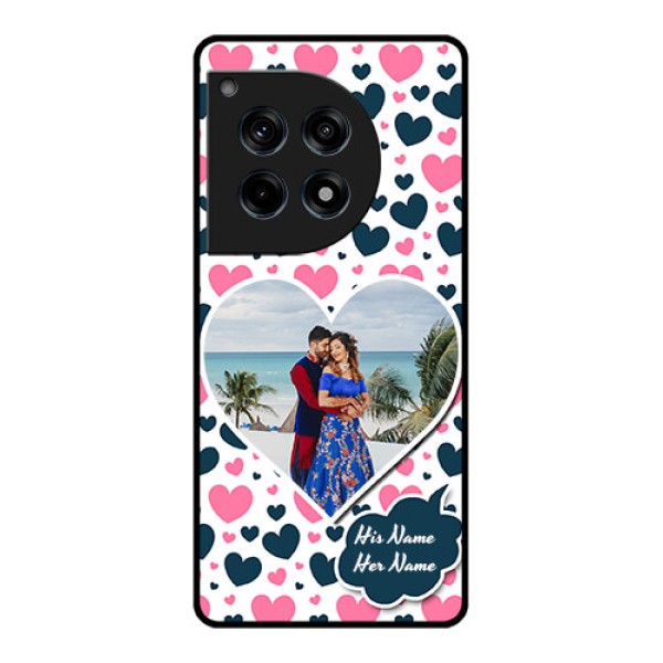 Oneplus 12R 5G Custom Glass Phone Case - Pink & Blue Heart Design Oneplus 12R 5G Custom Glass Phone Case - Pink & Blue Heart Design