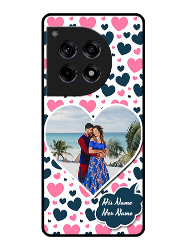 Custom Oneplus 12R 5G Custom Glass Phone Case - Pink & Blue Heart Design
