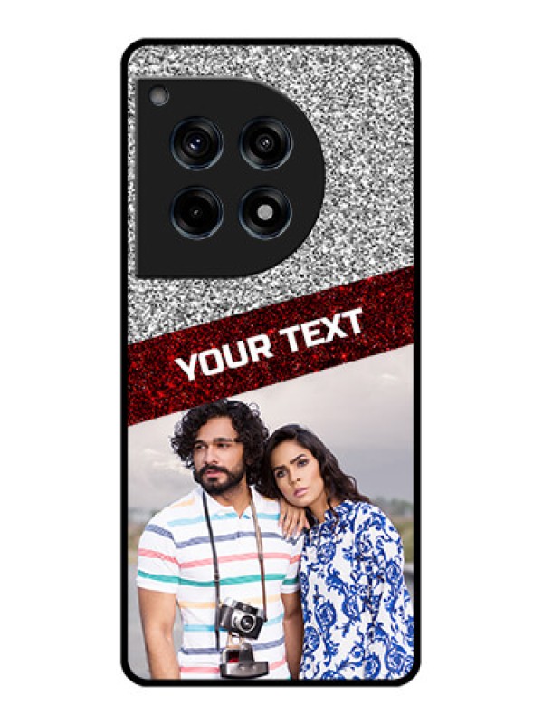 Custom Oneplus 12R 5G Custom Glass Phone Case - Image Holder With Glitter Strip Design
