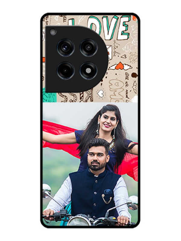 Custom Oneplus 12R 5G Custom Glass Phone Case - Love Doodle Pattern