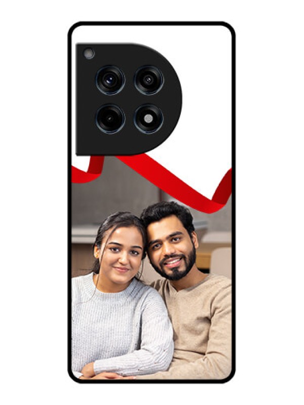 Custom Oneplus 12R 5G Custom Glass Phone Case - Red Ribbon Frame Design