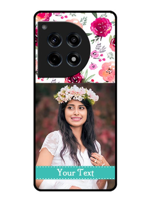 Custom Oneplus 12R 5G Custom Glass Phone Case - Water Colors Floral Design