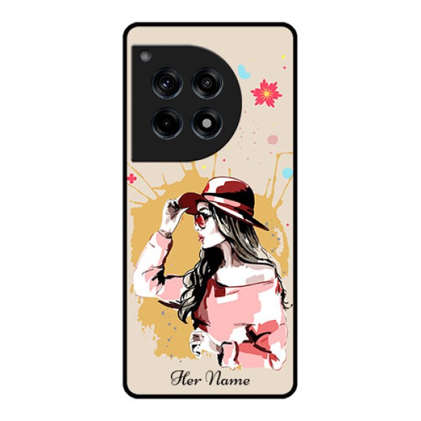 Oneplus 12R 5G Custom Glass Phone Case - Women With Pink Hat Design Oneplus 12R 5G Custom Glass Phone Case - Women With Pink Hat Design