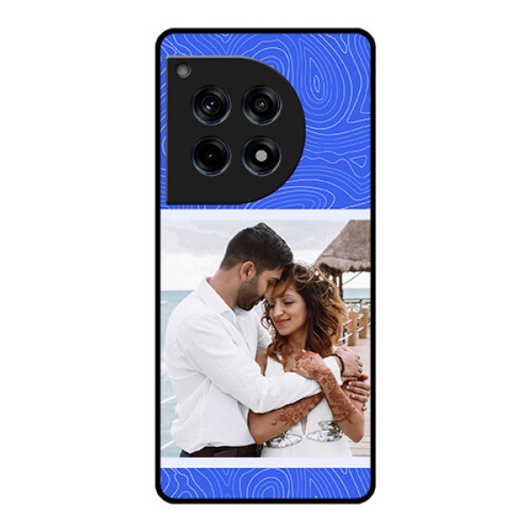 Oneplus 12R 5G Custom Glass Phone Case - Curved Line Art With Blue And White Design