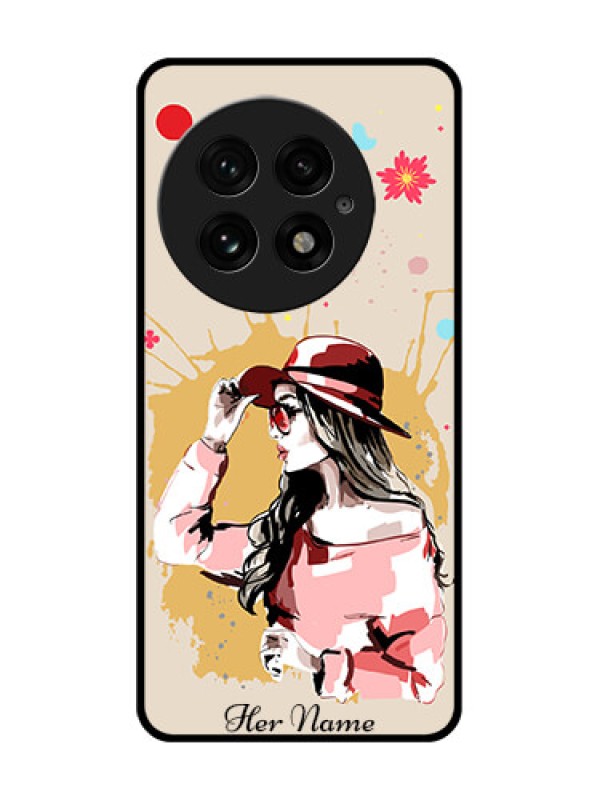 Custom OnePlus 13 5G Custom Glass Phone CaseWomen With Pink Hat Design