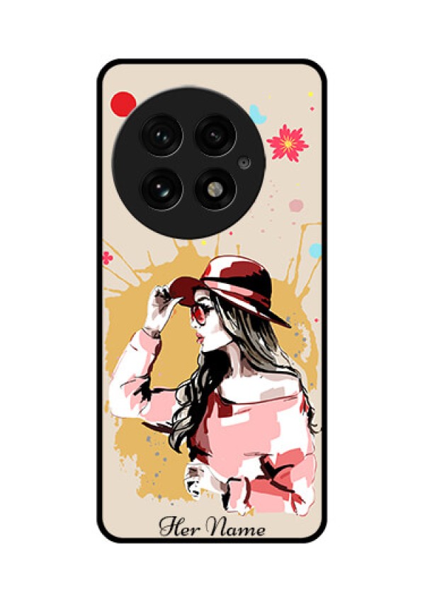 OnePlus 13 5G Custom Glass Phone CaseWomen With Pink Hat Design