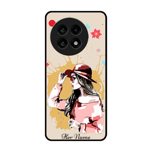 OnePlus 13R 5G Custom Glass Phone Case - Women With Pink Hat Design OnePlus 13R 5G Custom Glass Phone Case - Women With Pink Hat Design
