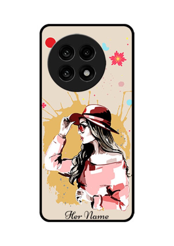 OnePlus 13R 5G Custom Glass Phone Case - Women With Pink Hat Design