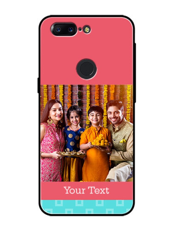 Custom OnePlus 5T Personalized Glass Phone Case  - Peach & Blue Color Design