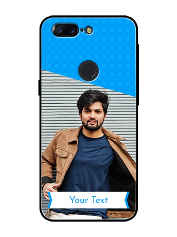 Custom OnePlus 5T Photo Printing on Glass Case  - Simple Blue Color Design