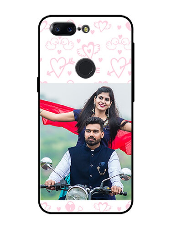 Custom OnePlus 5T Custom Glass Mobile Case  - Pink Flying Heart Design