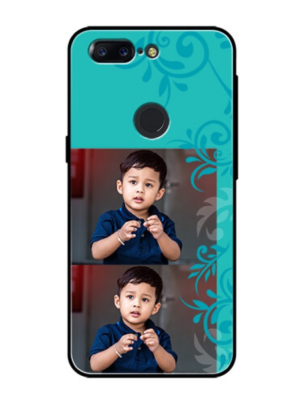 Custom OnePlus 5T Personalized Glass Phone Case  - with Photo and Green Floral Design 