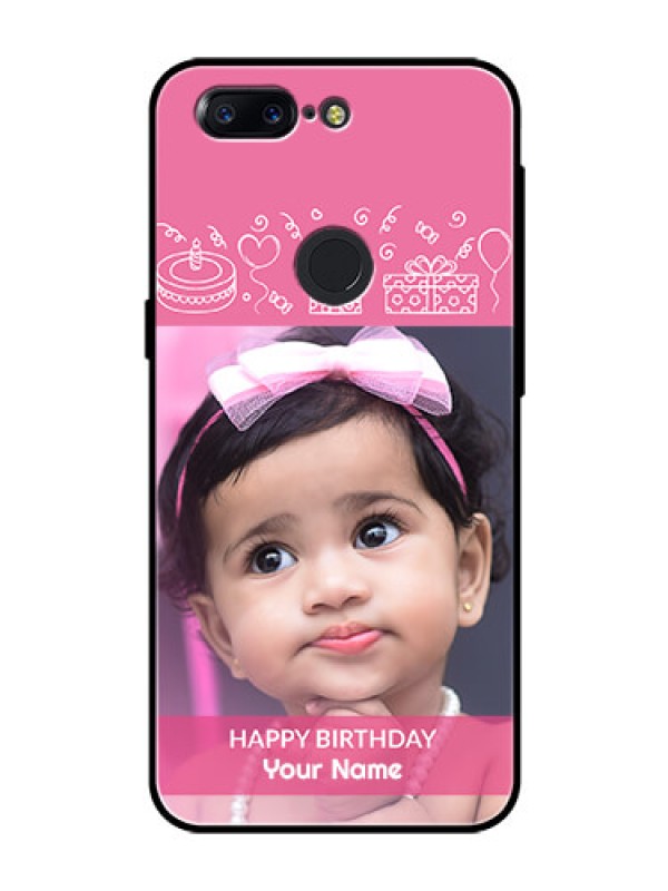 Custom OnePlus 5T Photo Printing on Glass Case  - with Birthday Line Art Design