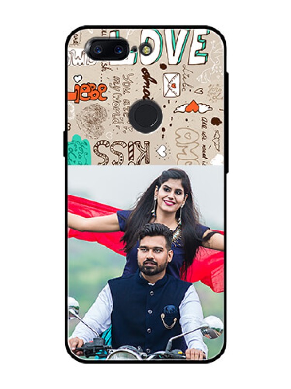 Custom OnePlus 5T Custom Glass Phone Case  - Love Doodle Pattern 