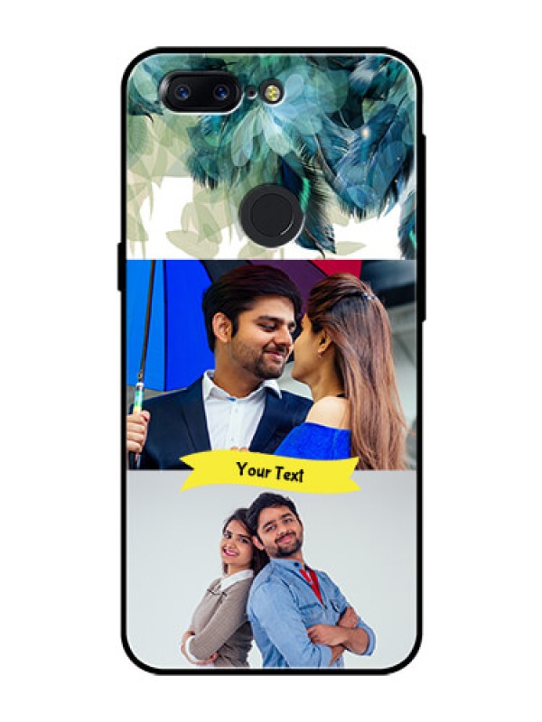 Custom OnePlus 5T Personalized Glass Phone Case  - Image with Boho Peacock Feather Design